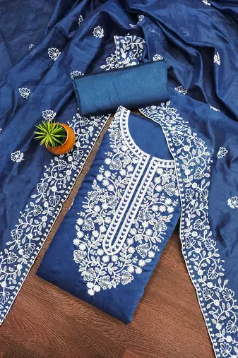 Women's blue embroidered dress material