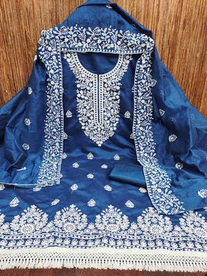 Women's blue embroidered dress material 2