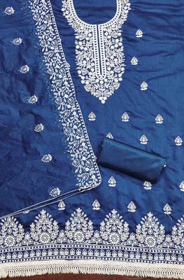 Women's blue embroidered dress material 3