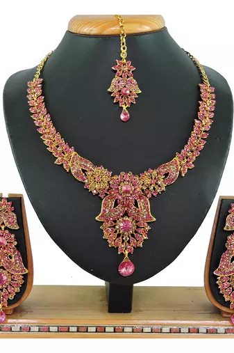 Pink designer function wear ad necklace set