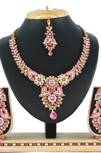 Pink designer function wear ad necklace set
