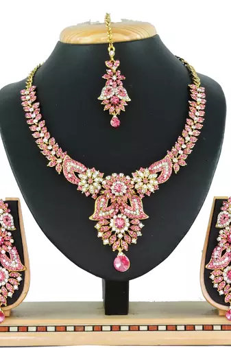 Pink designer function wear ad necklace set