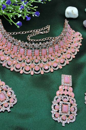 Pink designer function wear ad necklace set