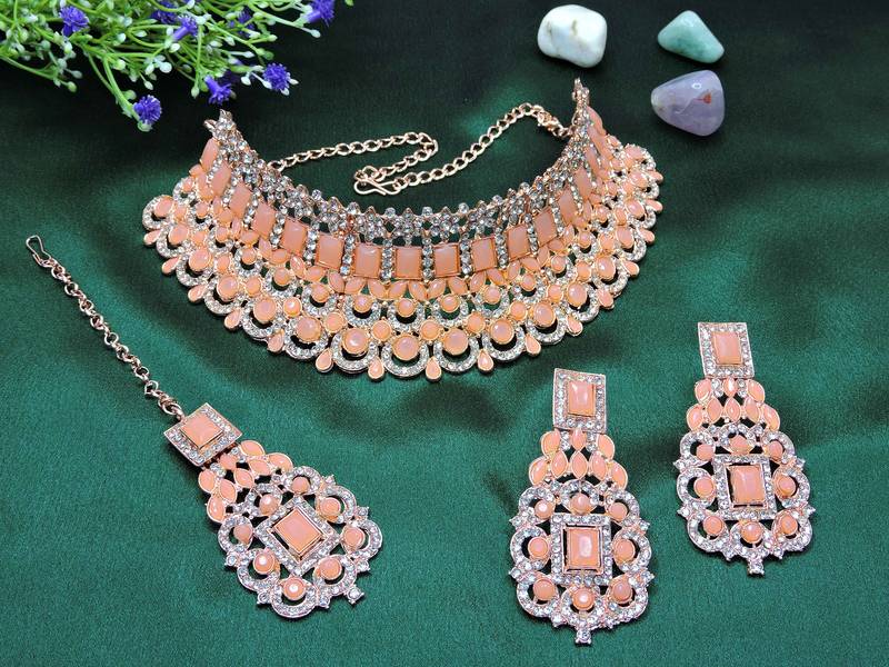 Orange designer function wear ad necklace set