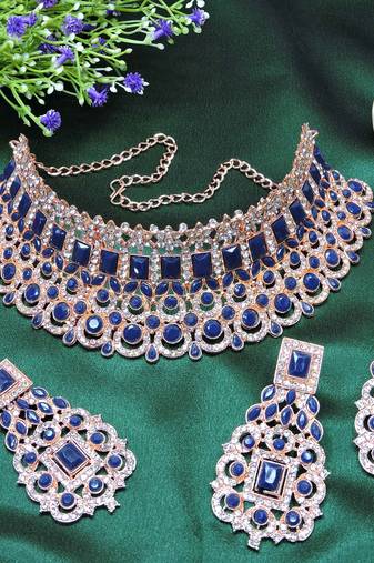 Blue designer function wear ad necklace set