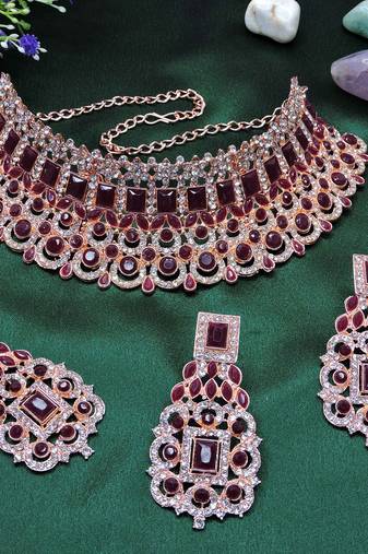 Maroon designer function wear ad necklace set