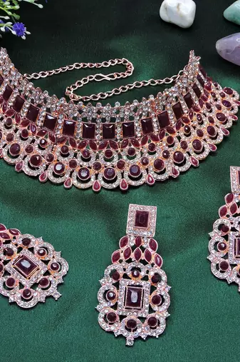 Maroon designer function wear ad necklace set