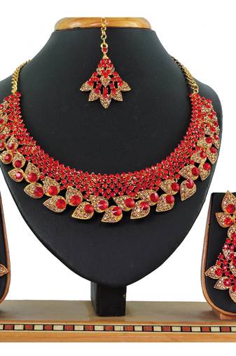Red designer function wear ad necklace set