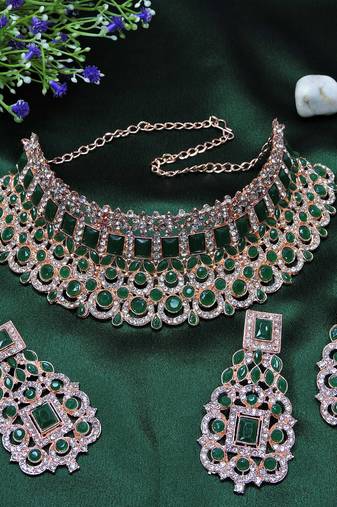 Green designer function wear ad necklace set