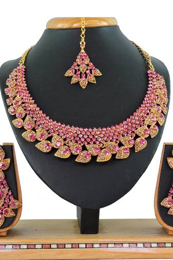Pink designer function wear ad necklace set