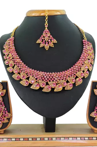 Pink designer function wear ad necklace set