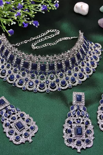 Blue designer function wear ad necklace set