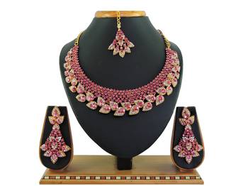 Pink designer function wear ad necklace set 1