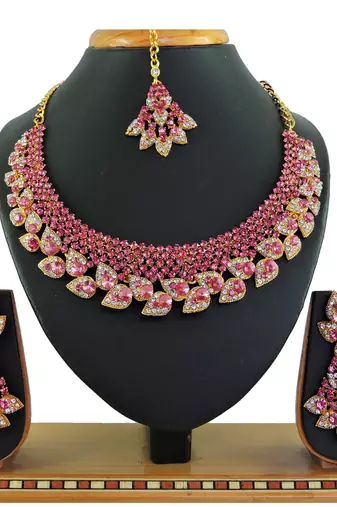 Pink designer function wear ad necklace set