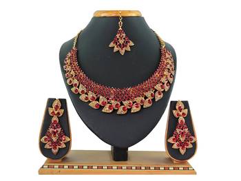 Maroon designer function wear ad necklace set 1
