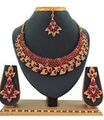Maroon designer function wear ad necklace set