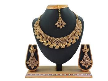 Gold designer function wear ad necklace set 1