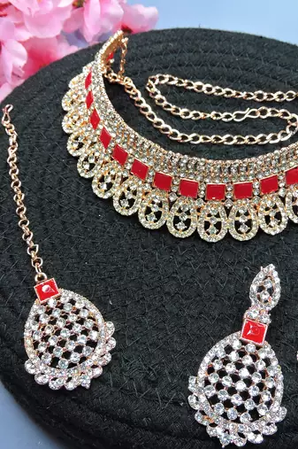 Red designer function wear ad necklace set