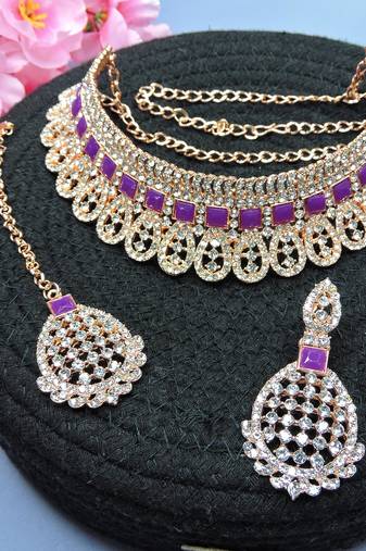 Purple designer function wear ad necklace set
