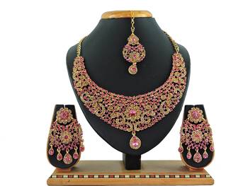 Pink designer function wear ad necklace set 1