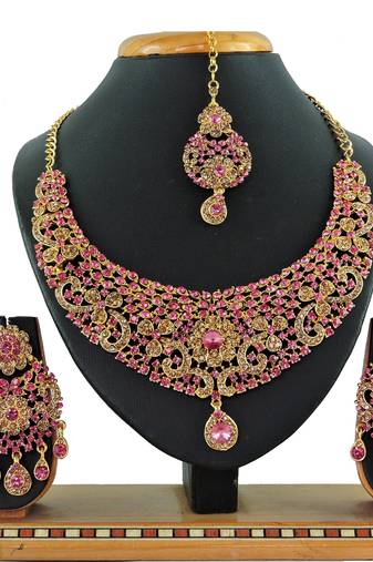 Pink designer function wear ad necklace set