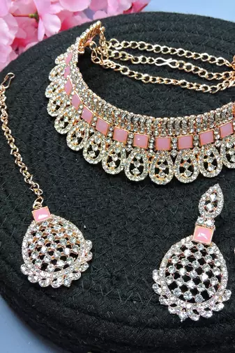 Pink designer function wear ad necklace set