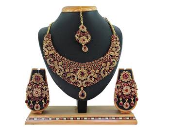 Maroon designer function wear ad necklace set 1