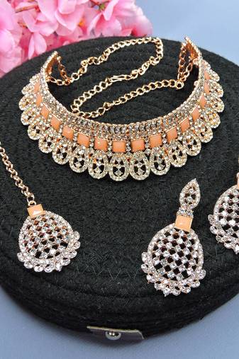 Orange designer function wear ad necklace set