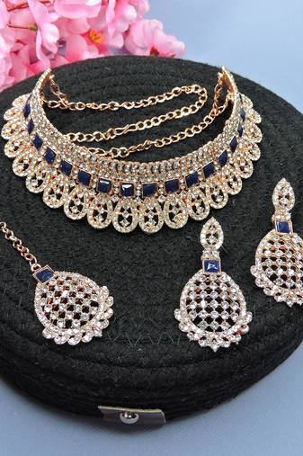 Blue designer function wear ad necklace set