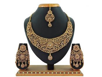 Gold designer function wear ad necklace set 1