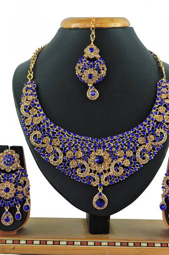 Blue designer function wear ad necklace set