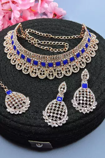 Blue designer function wear ad necklace set