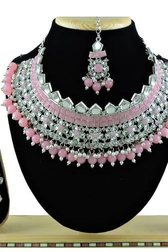 Pink designer function wear ad necklace set