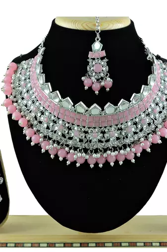 Pink designer function wear ad necklace set