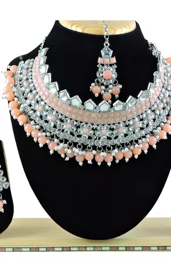 Orange designer function wear ad necklace set