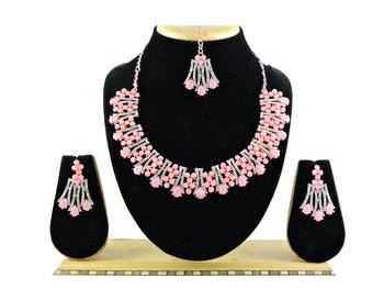 Pink designer function wear ad necklace set 1