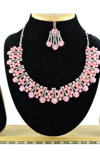 Pink designer function wear ad necklace set