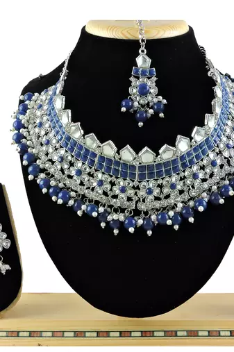 Blue designer function wear ad necklace set
