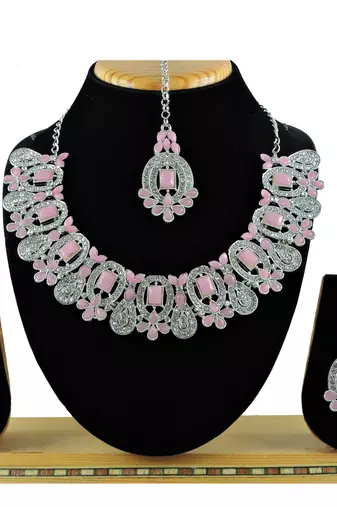 Pink designer function wear ad necklace set