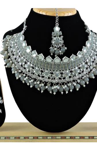Grey designer function wear ad necklace set