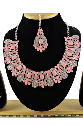 Pink designer function wear ad necklace set