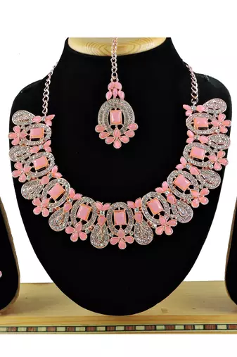Pink designer function wear ad necklace set