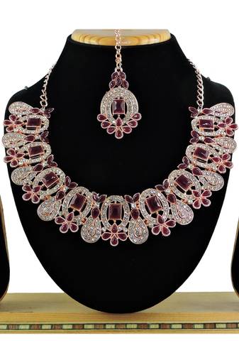 Maroon designer function wear ad necklace set