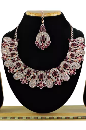 Maroon designer function wear ad necklace set