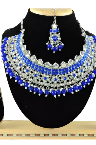 Blue designer function wear ad necklace set