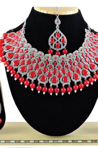 Red designer function wear ad necklace set