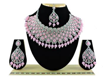 Pink designer function wear ad necklace set 1