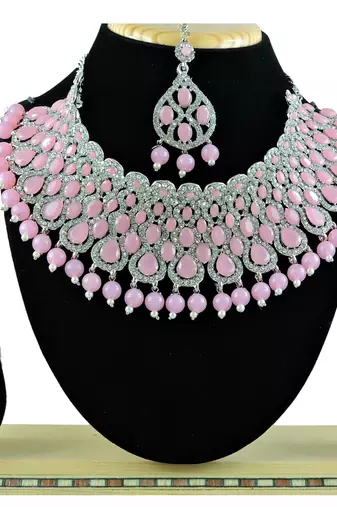 Pink designer function wear ad necklace set
