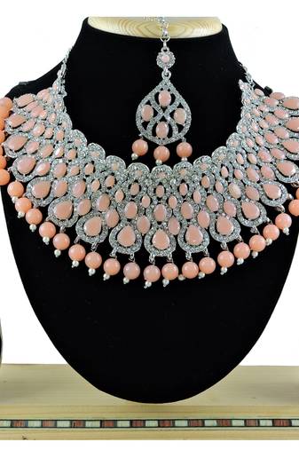 Orange designer function wear ad necklace set