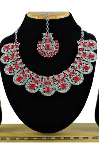 Red designer function wear ad necklace set